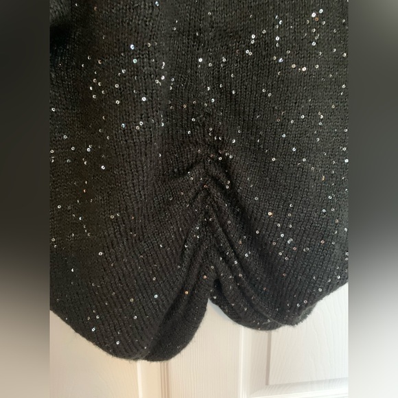 NWOT GORG Calvin Klein Knit Shrug/Black Knit Sequins Front/Back, Ruched, L - Picture 3 of 7